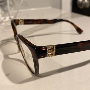 Fendi eyeglasses in brown tortoiseshell with rhinestone F details